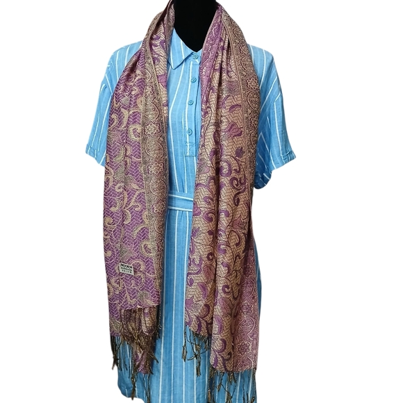 Pashmina Elegant Purple and Gold Scarf - Picture 1 of 5